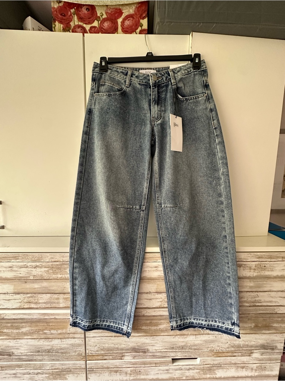 💙 NWT RISE Supply Co. Barrel Baggy Jeans Size 7 100% Cotton Light Wash